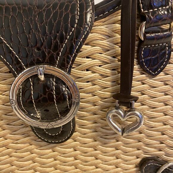 Vintage Brighton Woven Straw Basket Shoulder Handbag Purse Braided Weave Heart - Picture 6 of 11